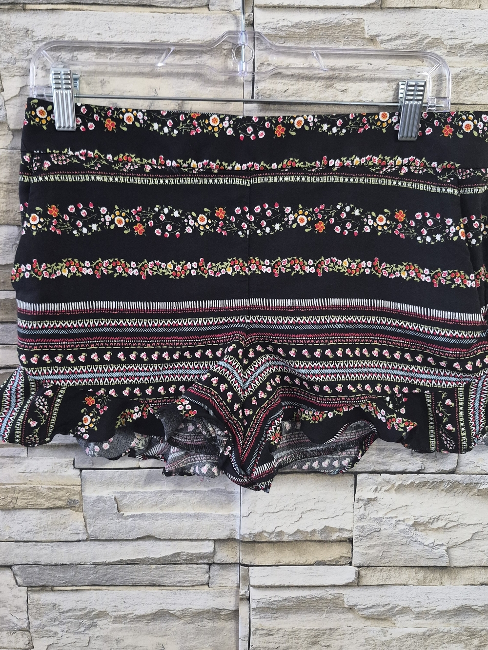 LOFT Floral Ruffle Shorts Women Size 2 Black Multi Boho Summer Casual Festival